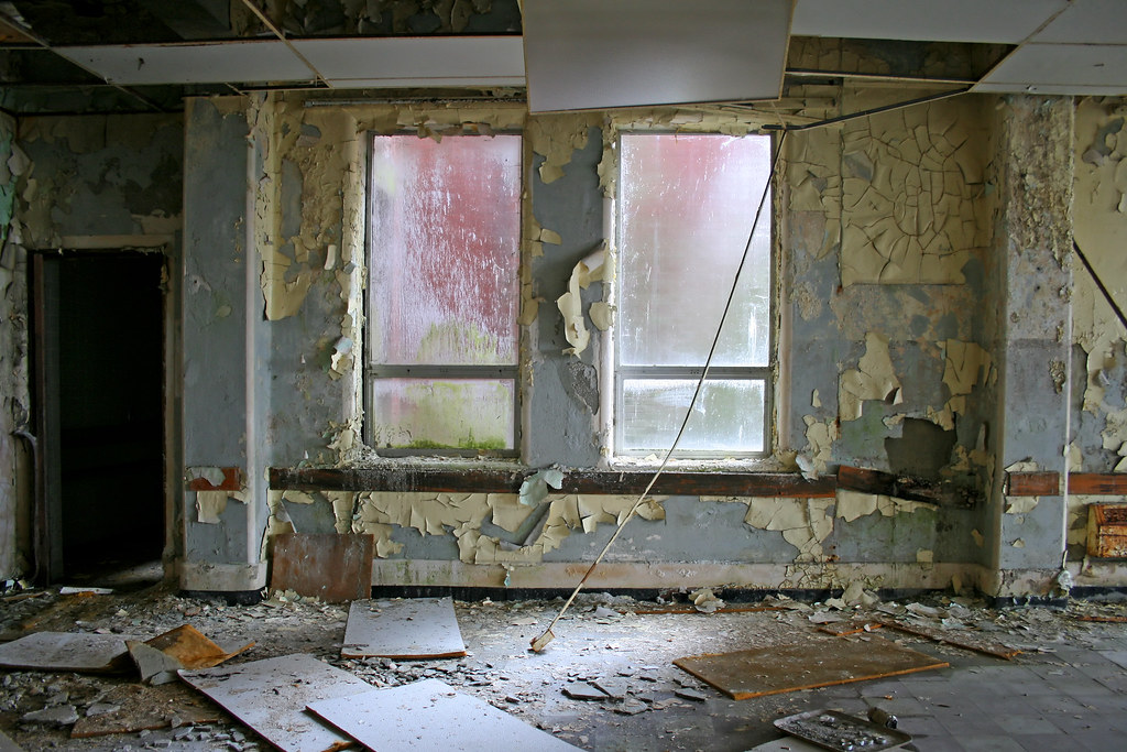 Stripped interior with dust and debris